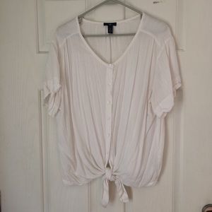 Gap gauzy white tie front short sleeve top